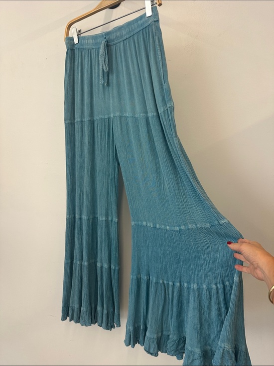 Angie Pants - Angie Teal Wide-Leg Tiered Drawstring Pants